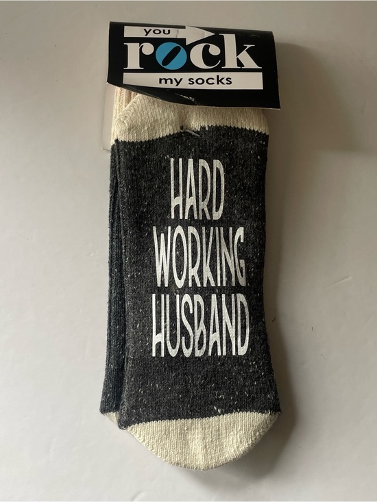Other - 'Hard Working Husband' Crew Socks - Black/Cream